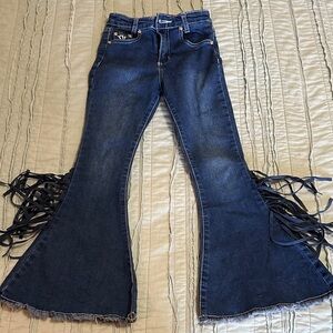 Girls Flared Jeans with Fringe Detail